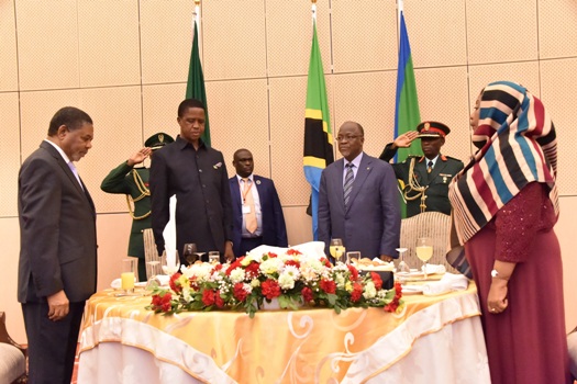 Hafla ya chakula cha jioni kilichoandaliwa kwa Rais wa Zambia,katika ukumbi wa Ikulu Dar es Salaam.